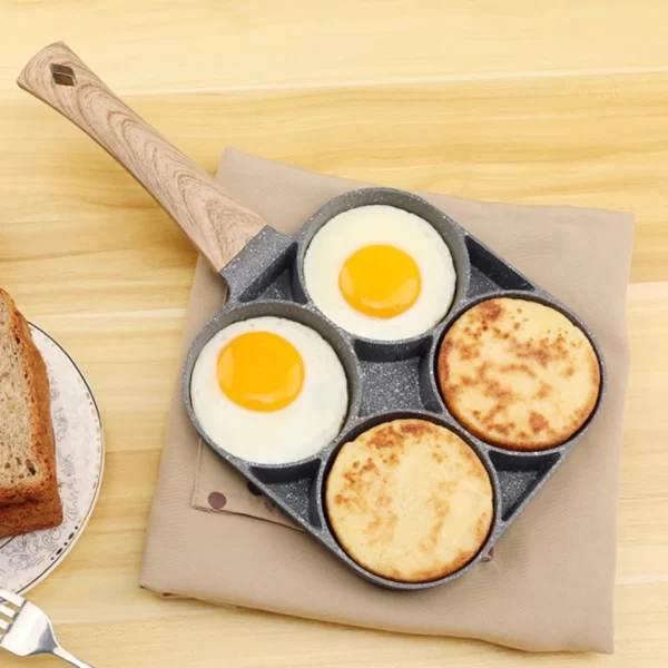 Frigideira Multifuncional Antiaderente 4 em 1 Ovos Hambúrguer Omelete Com Alça De Madeira - Image 3