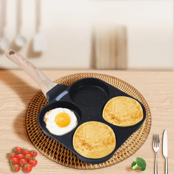 Frigideira Multifuncional Antiaderente 4 em 1 Ovos Hambúrguer Omelete Com Alça De Madeira - Image 2