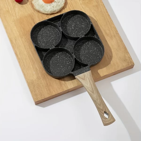 Frigideira Multifuncional Antiaderente 4 em 1 Ovos Hambúrguer Omelete Com Alça De Madeira - Image 4
