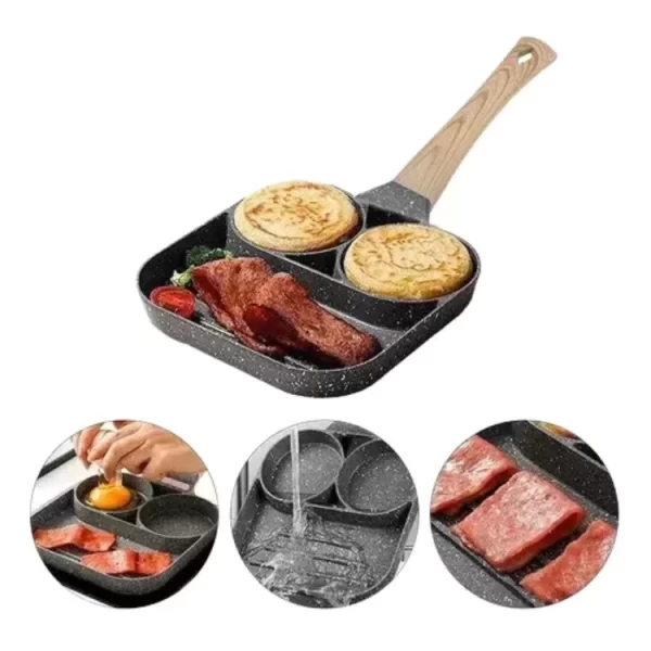 Frigideira Multifuncional Antiaderente 4 em 1 Ovos Hambúrguer Omelete Com Alça De Madeira - Image 5
