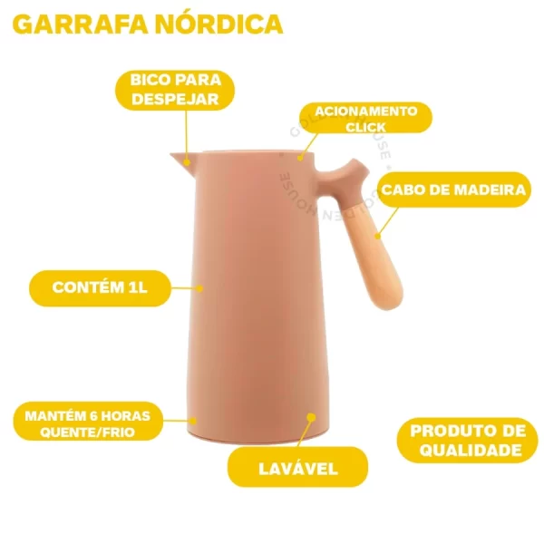 Garrafa Térmica Nórdica 1 Litro Café Chá Cabo de Madeira - Image 2