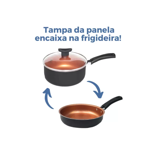 Jogo De Panelas Antiaderente 10 Pçs Kit Conjunto Teflon Tampa de Vidro Várias Cores Durável Moderna - Image 2