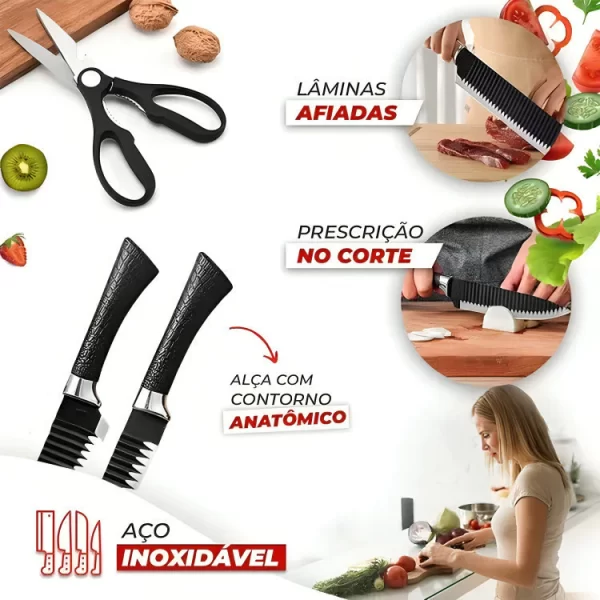 Kit 6 Peças Conjunto de Faca Churrasco Carne Legumes Descascador Tesoura Profissional - Image 3