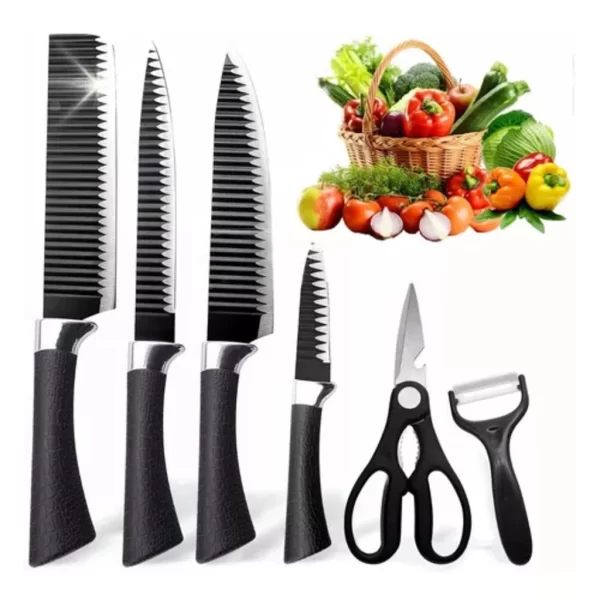 Kit 6 Peças Conjunto de Faca Churrasco Carne Legumes Descascador Tesoura Profissional - Image 2