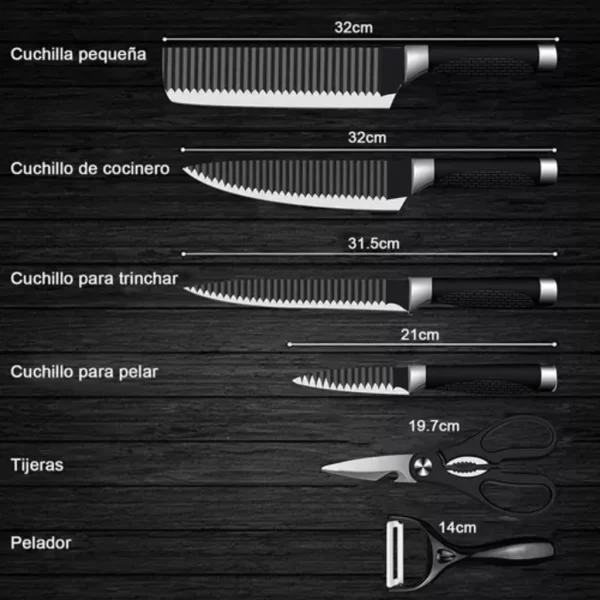 Kit 6 Peças Conjunto de Faca Churrasco Carne Legumes Descascador Tesoura Profissional - Image 4