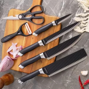 Kit 6 Peças Conjunto de Faca Churrasco Carne Legumes Descascador Tesoura Profissional
