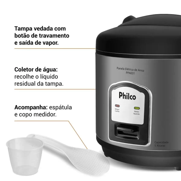 Panela de Arroz Elétrica Philco 5 Xícaras 1,6L PPAE01 - Image 3