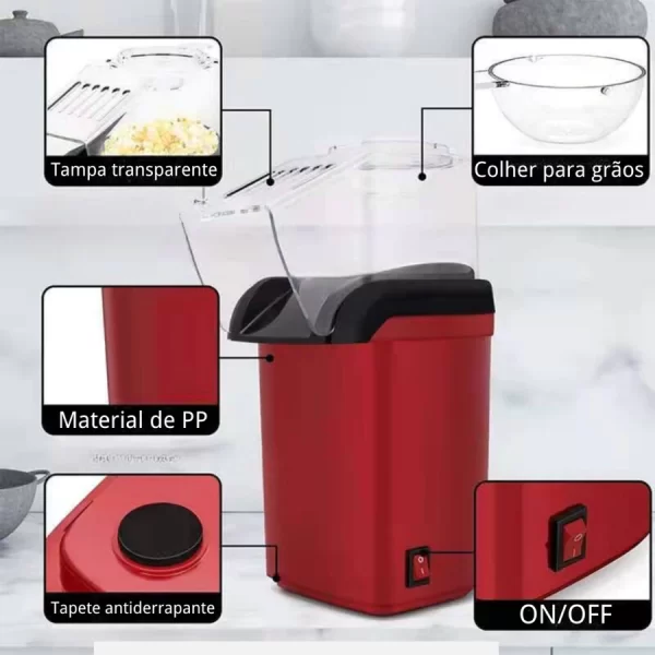 Pipoqueira Elétrica Ar Quente Máquina Fazer Pipoca Sem Óleo 110V ou 220V - Image 3